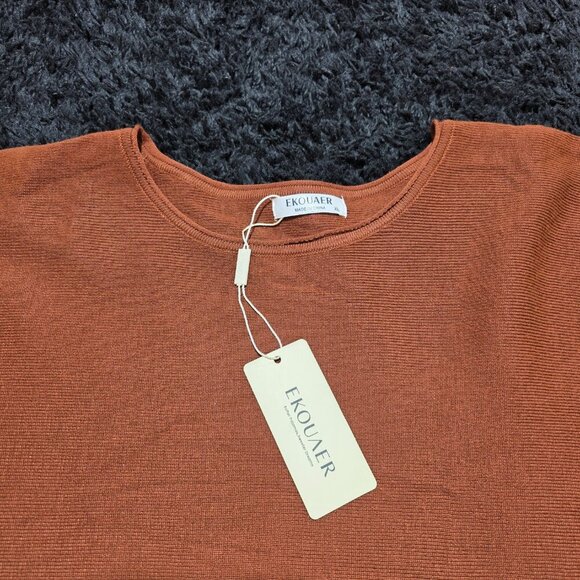 Ekouaer Womens‎ XL Knit Pajama Lounge Top Rust Orange Pullover NWT - Picture 2 of 8